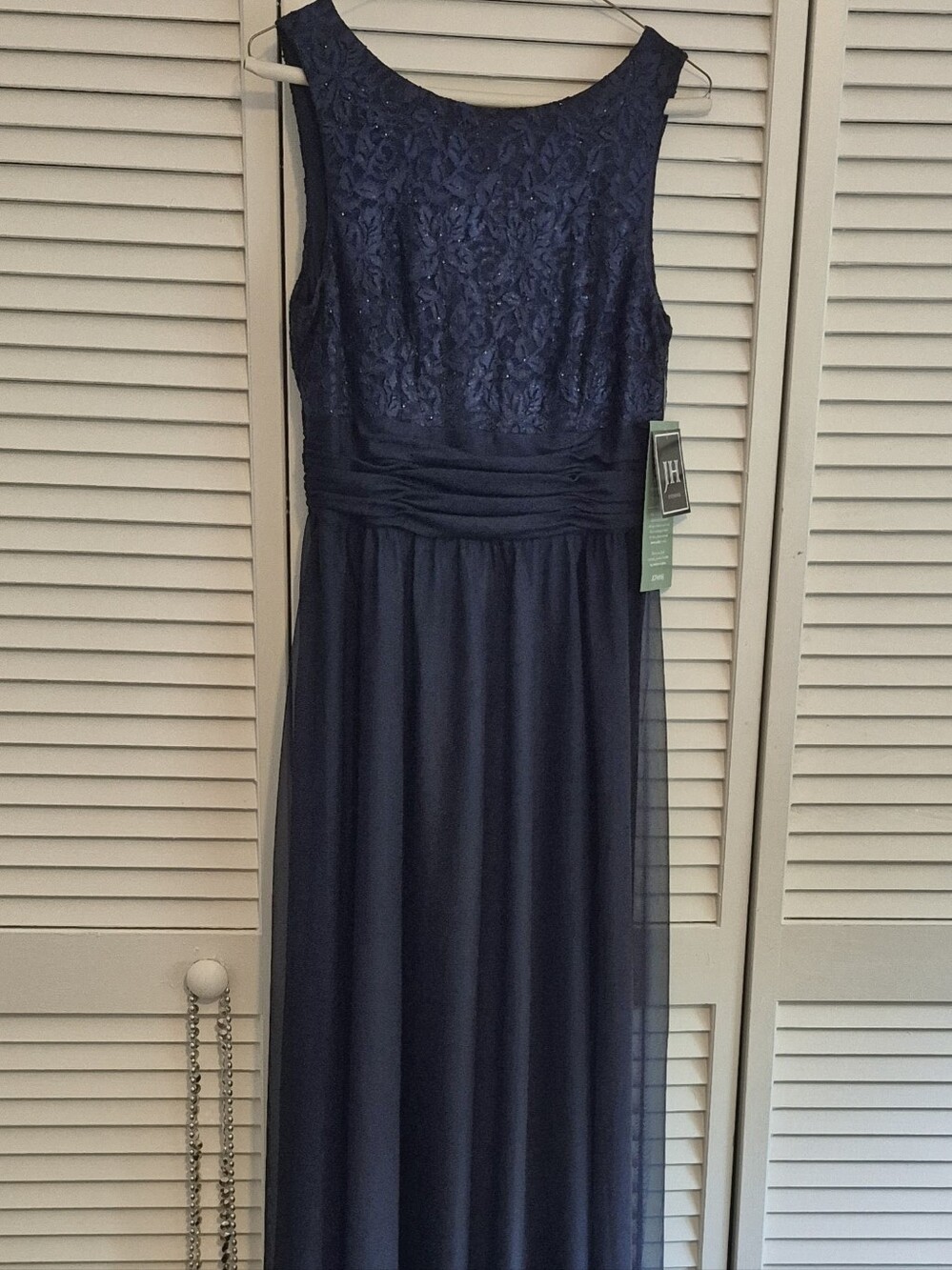 Navy Lace Bodice Chiffon Maxi Dress - Sleeveless